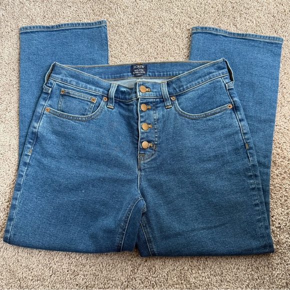 J. Crew Mid Rise Flare Crop Button Up Women's Blue Denim Jeans Size 28 - Picture 2 of 5
